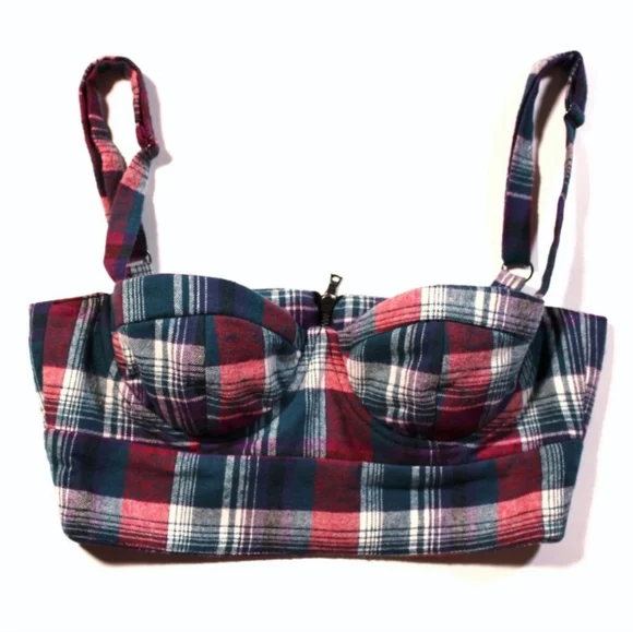 Plaid MTV Press Piece Sweetheart Neck Tank Top Crop Top (M) Seen On Celebrities - Picture 4 of 9